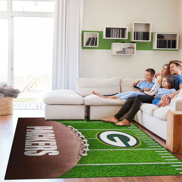 Green Bay Packers 5X7 Football Field Washable Area Rug
