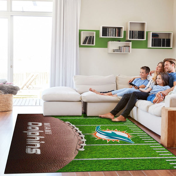 Miami Dolphins 5x7 Football Field Washable Area Rug