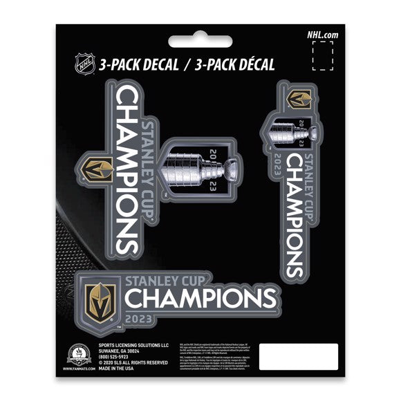 Vegas Golden Knights 2023 Stanley Cup Champions 3 Piece Decal Sticker Set