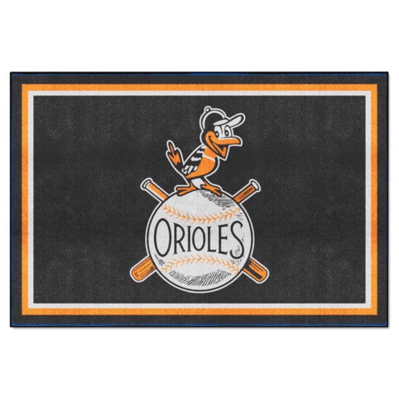 Baltimore Orioles 5ft. x 8 ft. Plush Area Rug   Retro Collection with Orioles Logo