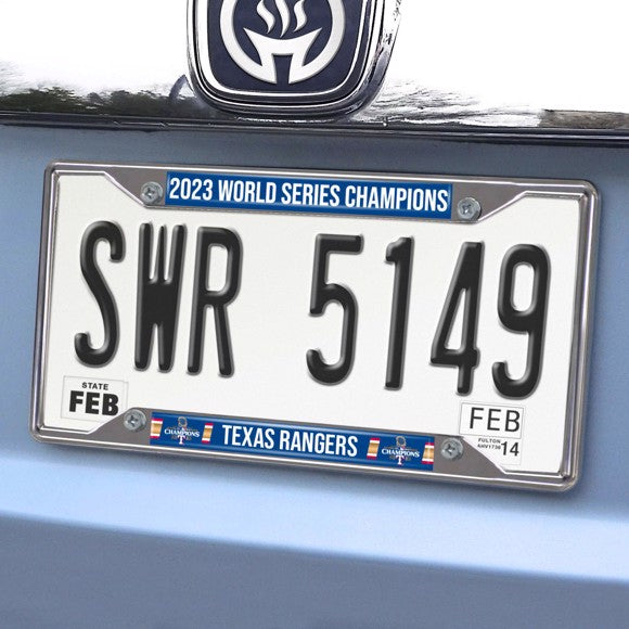 MLB- Texas Rangers - 2030 World Series Champions Chrome Metal License Plate Frame, 6.25in x 12.25in