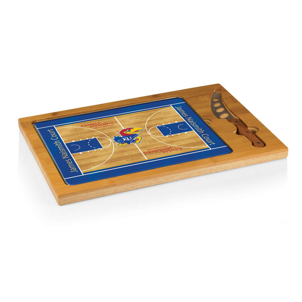 BASKETBALL COURT - KANSAS JAYHAWKS - ICON GLASS TOP CUTTING BOARD & KNIFE SET