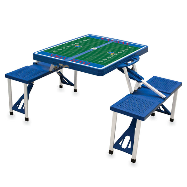 Kansas Jayhawks - Football Field - Picnic Table Portable Folding Table with Seats, (Royal Blue)