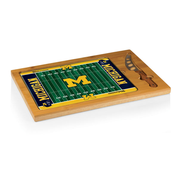 FOOTBALL FIELD - MICHIGAN WOLVERINES - ICON GLASS TOP CUTTING BOARD & KNIFE SET