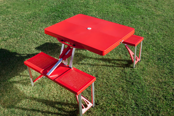 Kansas Jayhawks - Football Field - Picnic Table Portable Folding Table with Seats, (Red)
