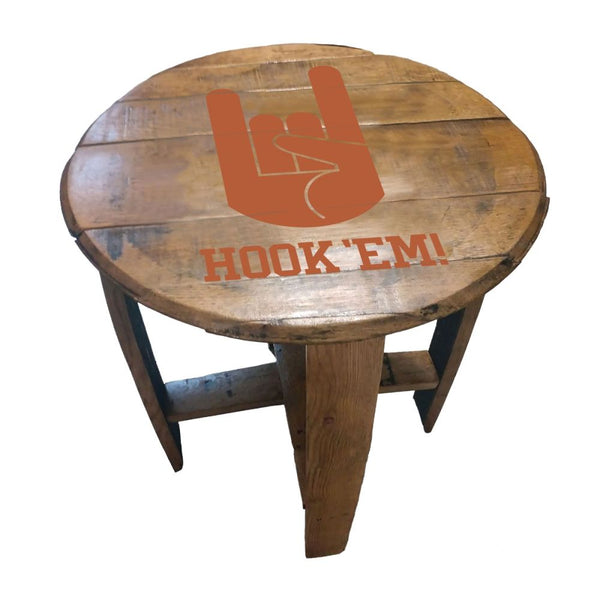 Texas Longhorns Hook Em Oak Barrel End Table
