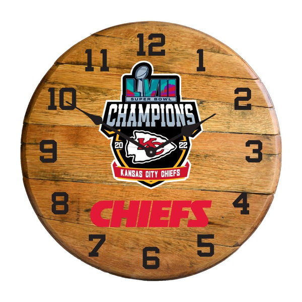 Kansas City Chiefs Superbowl 2022 Champion Oak Barrel Clock