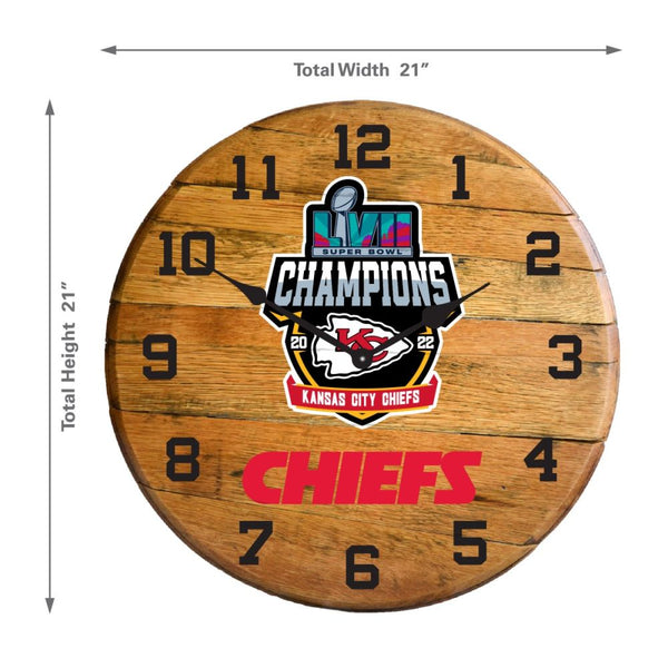 Kansas City Chiefs Superbowl 2022 Champion Oak Barrel Clock