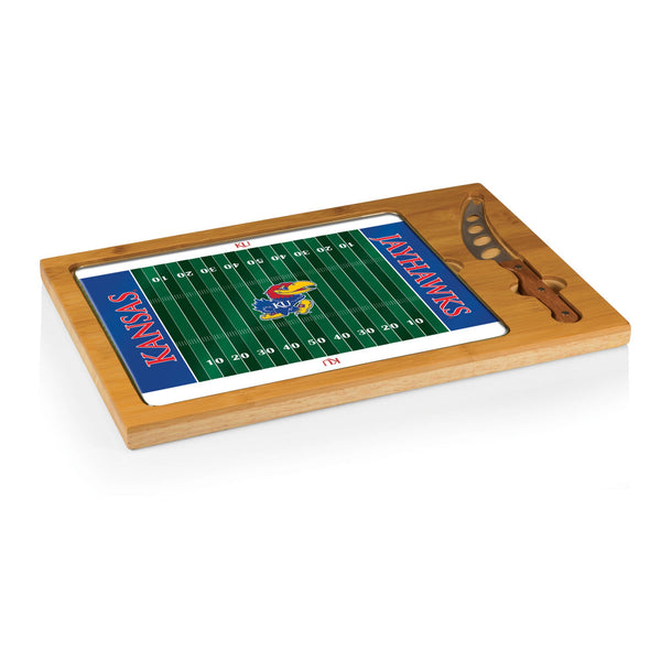 FOOTBALL FIELD - KANSAS JAYHAWKS - ICON GLASS TOP CUTTING BOARD & KNIFE SET