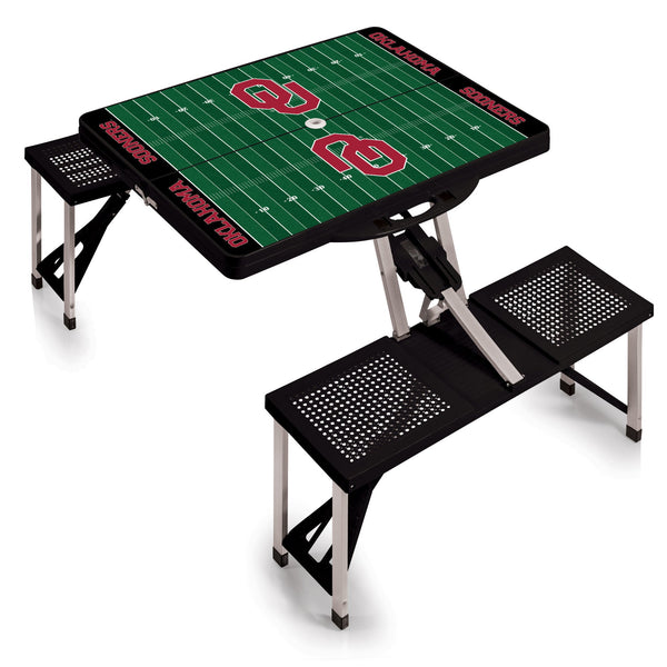 FOOTBALL FIELD - OKLAHOMA SOONERS - PICNIC TABLE PORTABLE FOLDING TABLE WITH SEATS