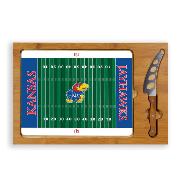 FOOTBALL FIELD - KANSAS JAYHAWKS - ICON GLASS TOP CUTTING BOARD & KNIFE SET