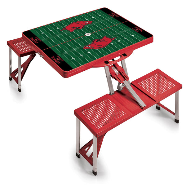 FOOTBALL FIELD - ARKANSAS RAZORBACKS - PICNIC TABLE PORTABLE FOLDING TABLE WITH SEATS