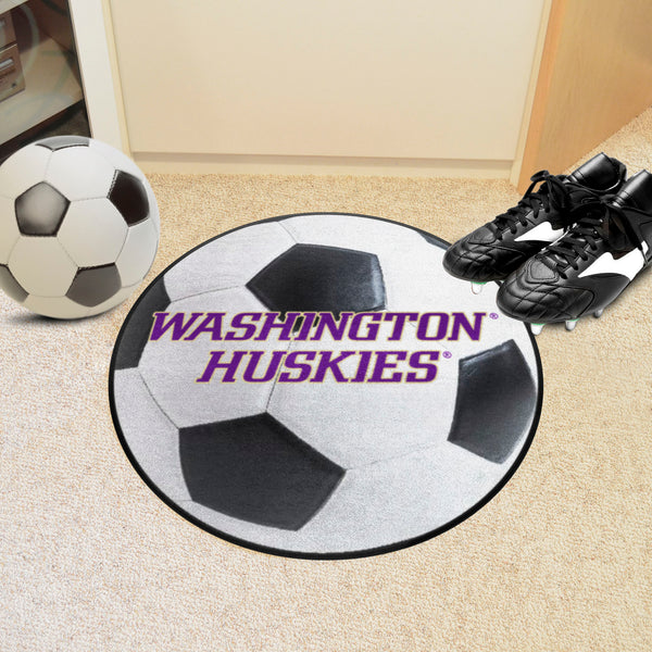 University of Washington Soccer Ball Mat with Washington Huskies logo