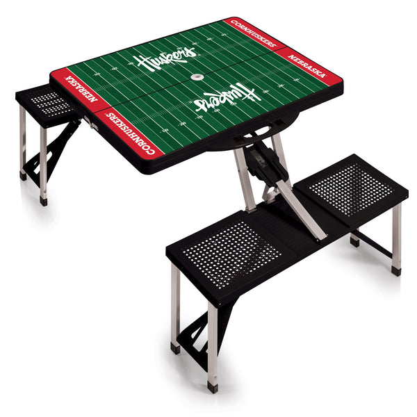 Nebraska Cornhuskers - Football Field - Picnic Table Portable Folding Table with Seats, (Black)