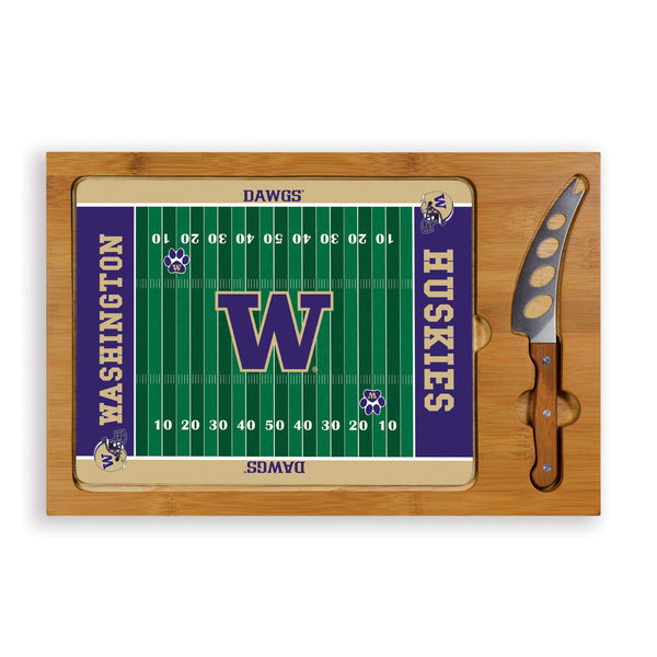 FOOTBALL FIELD - WASHINGTON HUSKIES - ICON GLASS TOP CUTTING BOARD & KNIFE SET