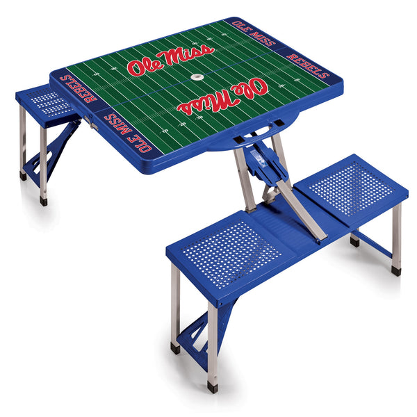Ole Miss Rebels - Football Field - Picnic Table Portable Folding Table with Seats, (Royal Blue)