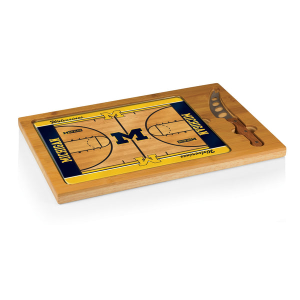 BASKETBALL COURT - MICHIGAN WOLVERINES - ICON GLASS TOP CUTTING BOARD & KNIFE SET