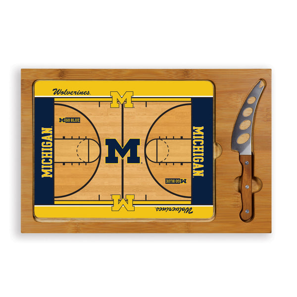 BASKETBALL COURT - MICHIGAN WOLVERINES - ICON GLASS TOP CUTTING BOARD & KNIFE SET