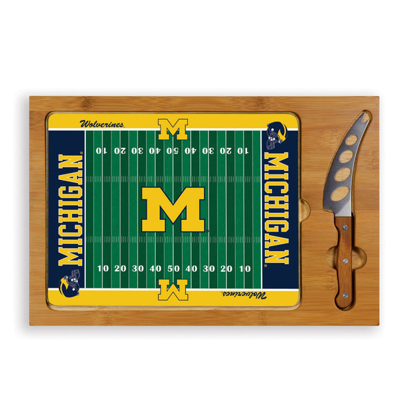 FOOTBALL FIELD - MICHIGAN WOLVERINES - ICON GLASS TOP CUTTING BOARD & KNIFE SET