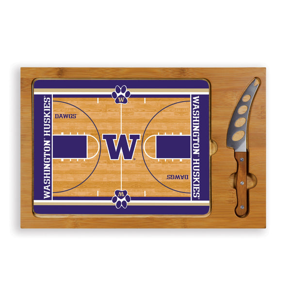 BASKETBALL COURT - WASHINGTON HUSKIES - ICON GLASS TOP CUTTING BOARD & KNIFE SET