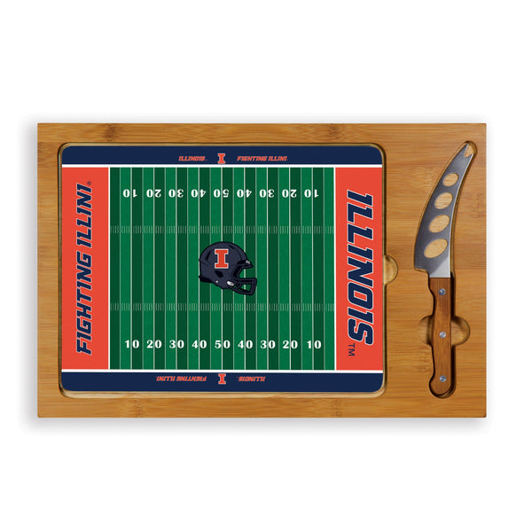 FOOTBALL FIELD - ILLINOIS FIGHTING ILLINI - ICON GLASS TOP CUTTING BOARD & KNIFE SET