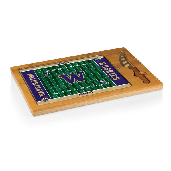 FOOTBALL FIELD - WASHINGTON HUSKIES - ICON GLASS TOP CUTTING BOARD & KNIFE SET