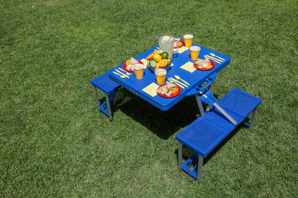 Kansas Jayhawks - Football Field - Picnic Table Portable Folding Table with Seats, (Royal Blue)