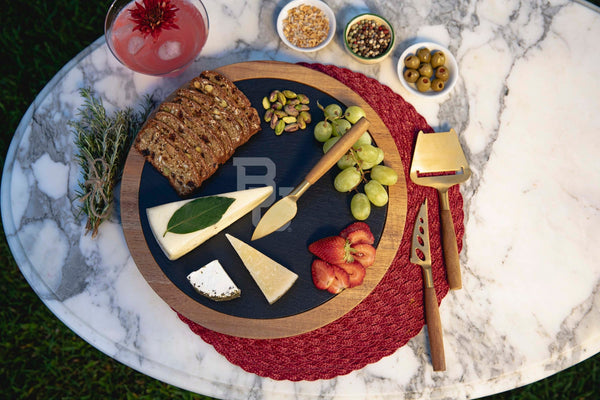 BAYLOR BEARS - INSIGNIA ACACIA AND SLATE SERVING BOARD WITH CHEESE TOOLS