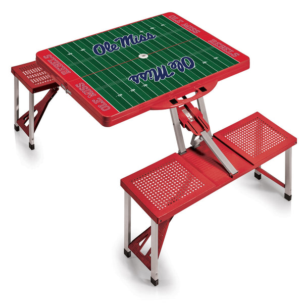 Ole Miss Rebels - Football Field - Picnic Table Portable Folding Table with Seats, (Red)