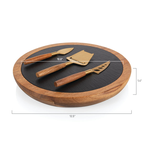 MIAMI DOLPHINS - INSIGNIA ACACIA AND SLATE SERVING BOARD WITH CHEESE TOOLS