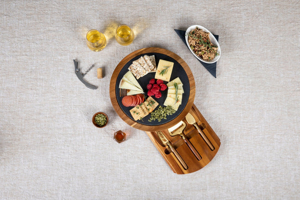 GEORGIA TECH YELLOW JACKETS - INSIGNIA ACACIA AND SLATE SERVING BOARD WITH CHEESE TOOLS