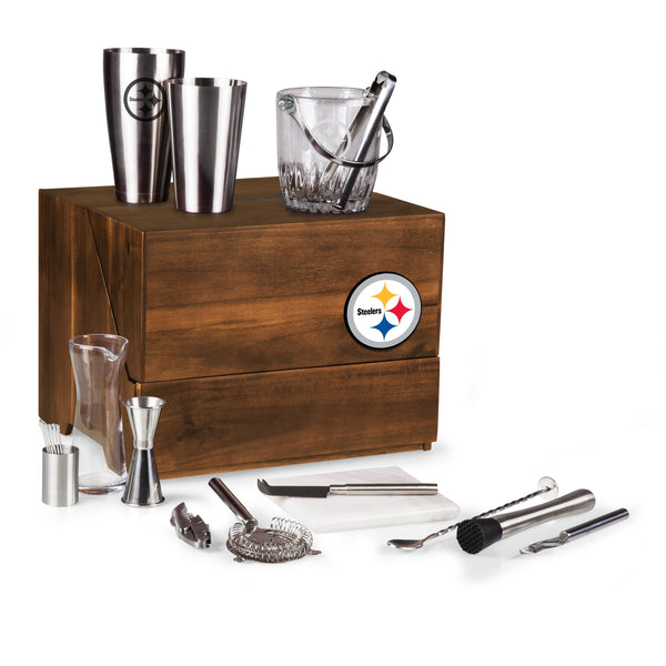 PITTSBURGH STEELERS - MADISON ACACIA TABLETOP BAR SET