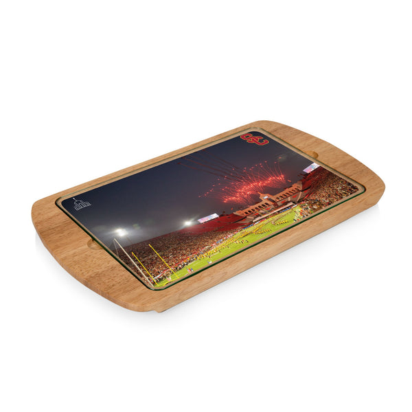 USC TROJANS STADIUM - BILLBOARD GLASS TOP SERVING TRAY