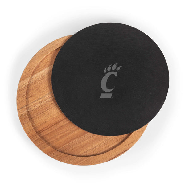 CINCINNATI BEARCATS - INSIGNIA ACACIA AND SLATE SERVING BOARD WITH CHEESE TOOLS