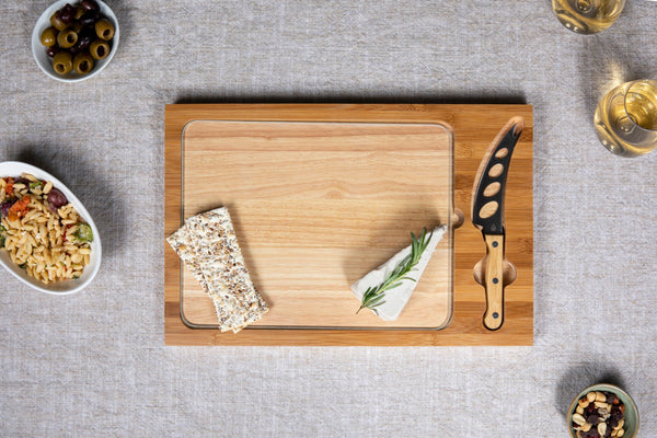 BASKETBALL COURT - KANSAS JAYHAWKS - ICON GLASS TOP CUTTING BOARD & KNIFE SET