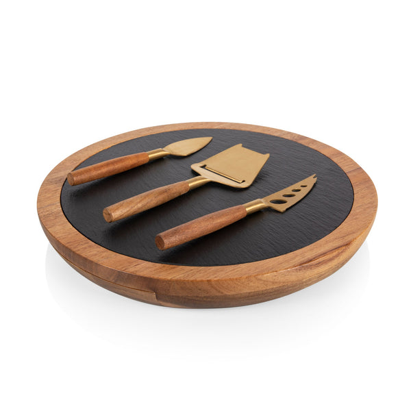 NEW ENGLAND PATRIOTS - INSIGNIA ACACIA AND SLATE SERVING BOARD WITH CHEESE TOOLS